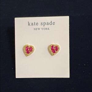 kate spade gold heart stud earrings with pink stones